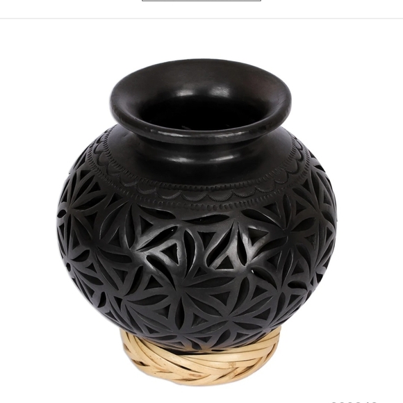 Novica Oaxacan Stars Black Clay Round Openwork Vase - Picture 4 of 5